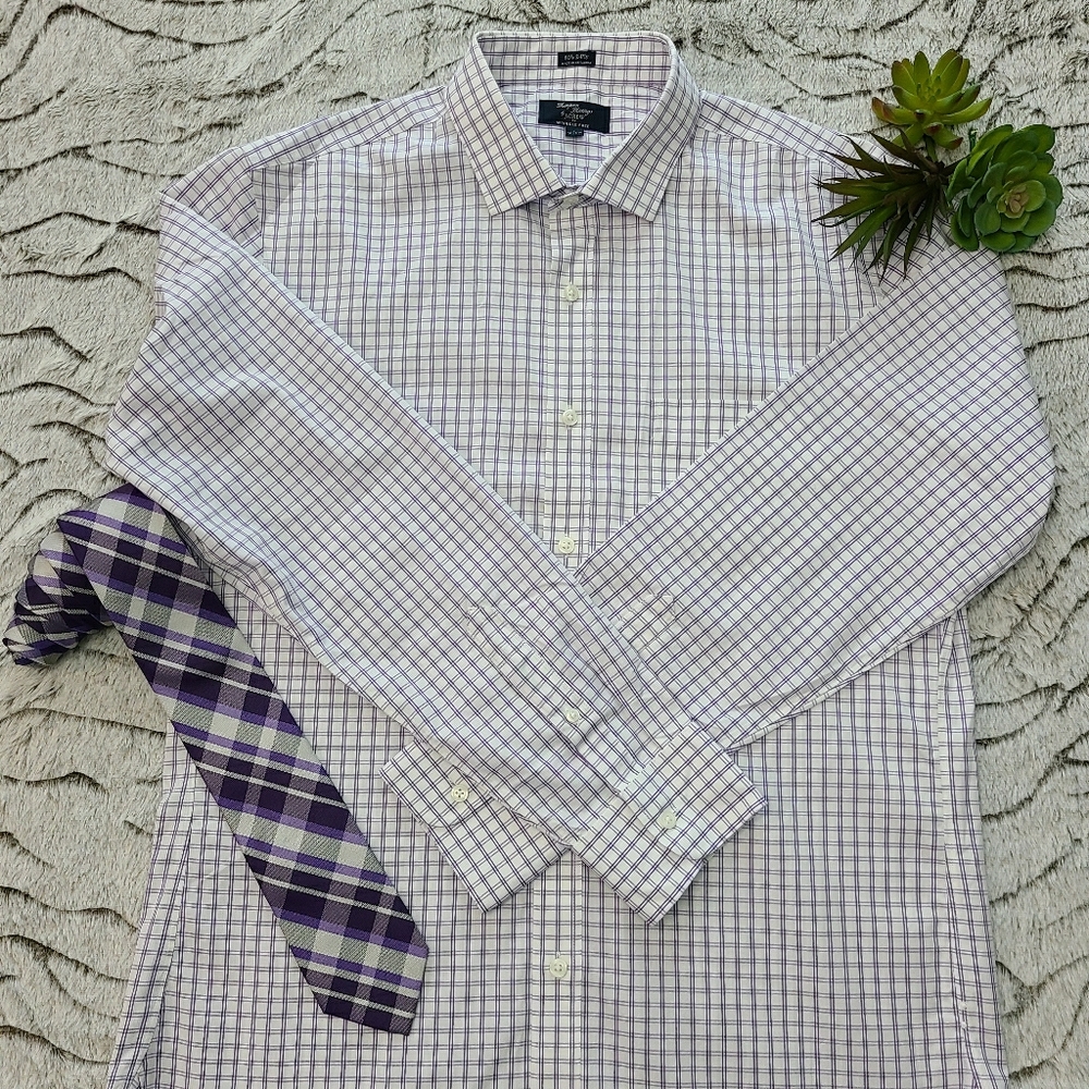 J. Crew Purple Checked Long Sleeve Dress Shirt